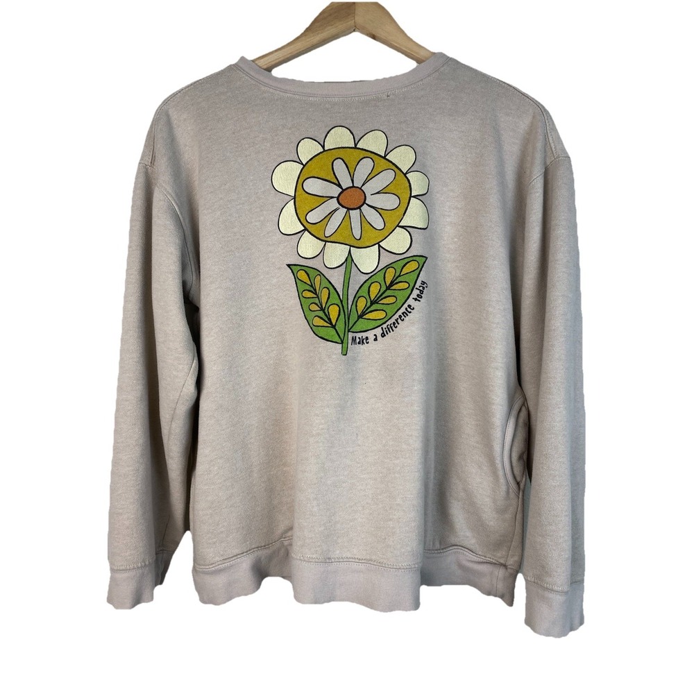Natural Life Women's M Beige Flower "Make A Difference Today" Sweatshirt